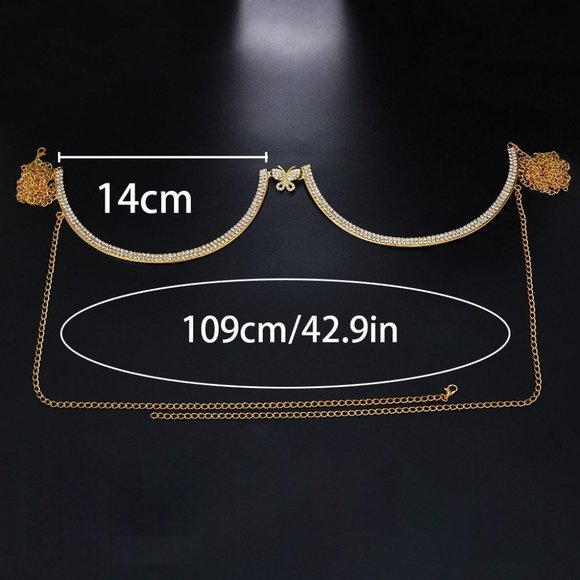 Flash Butterfly Rhinestone Chest Bracket Bra Chain for Women Breast Body Jewelry - Picture 4 of 4
